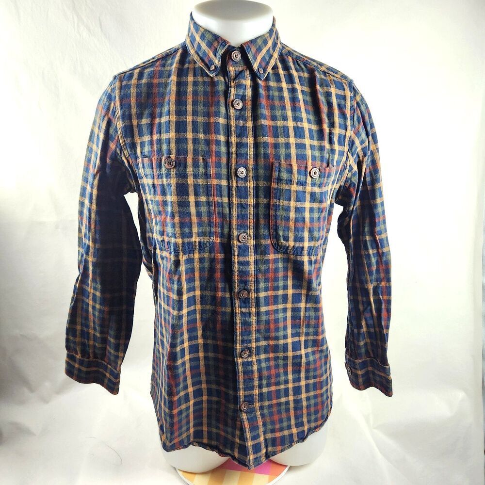 Duluth Trading Shirt Mens Medium Blue Free Swingin Flannel Slim Fit Plaid Button
